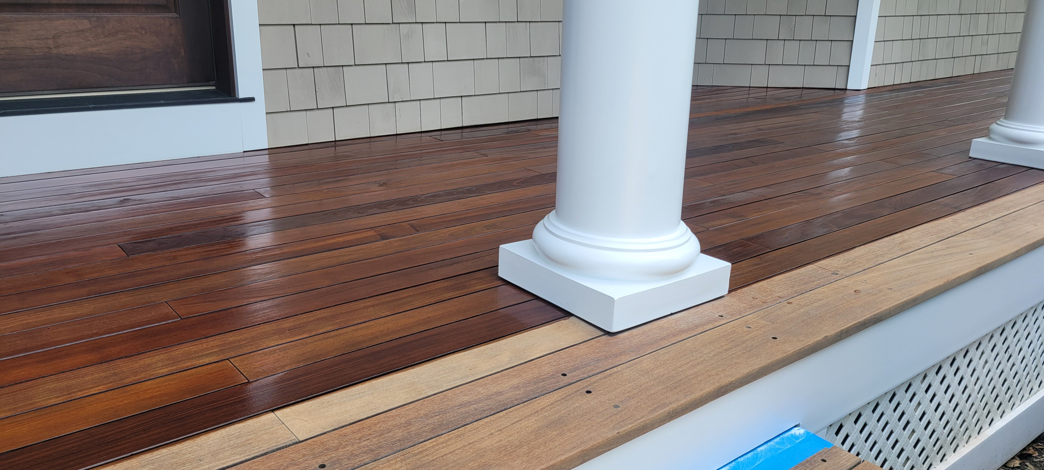 Stained wood deck and column