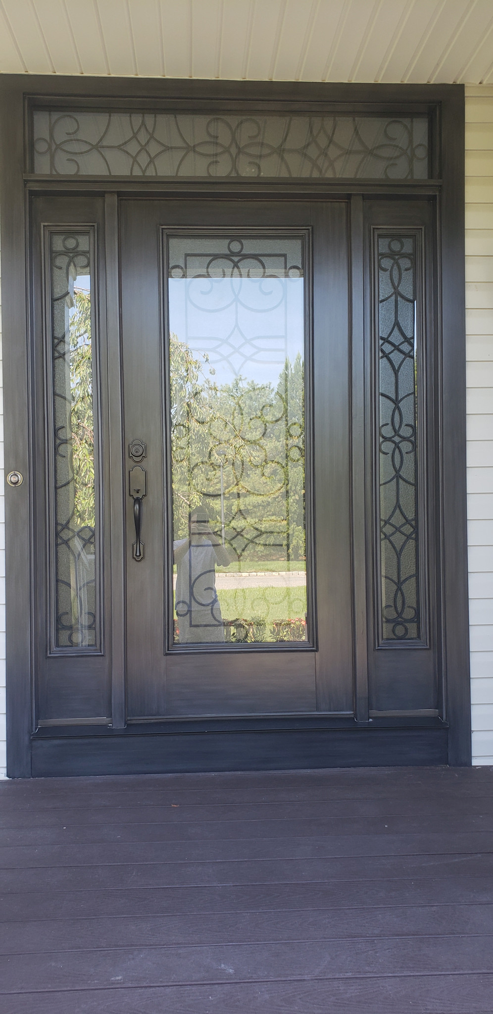 Mahogany and leaded-glass entry door