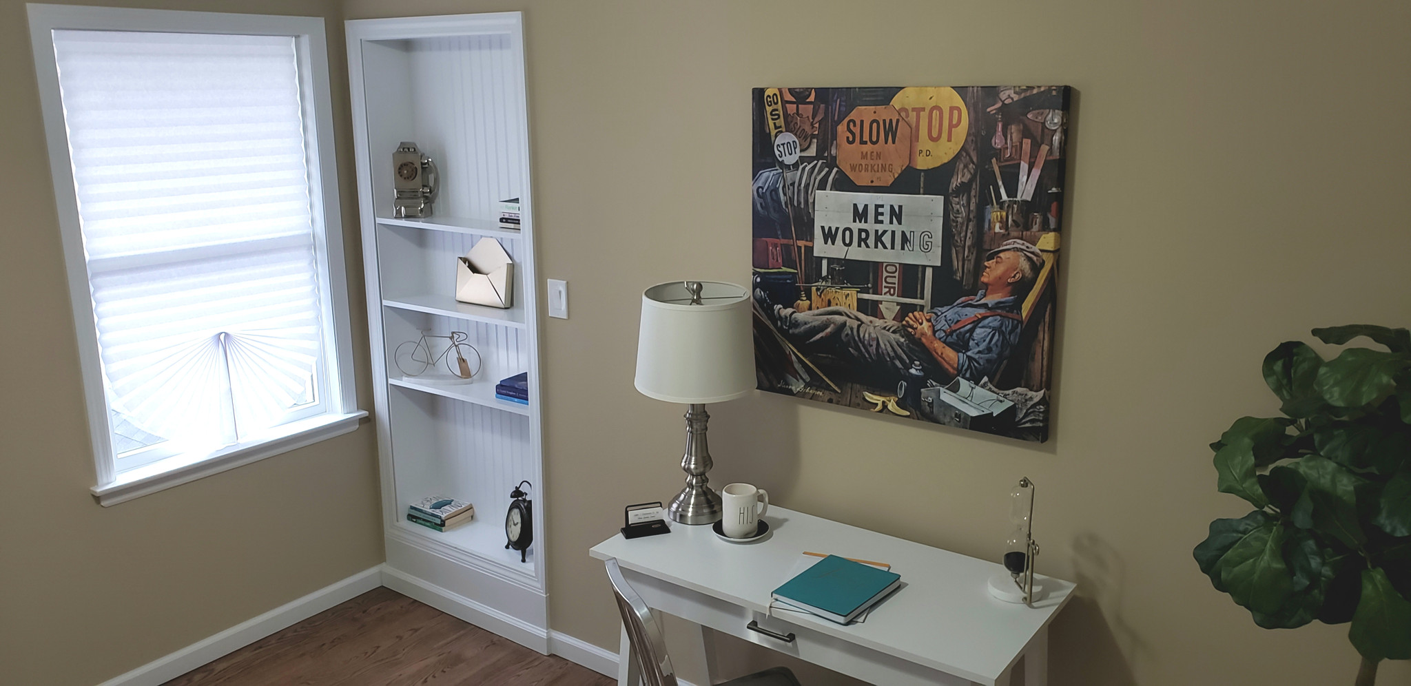 Living room with built-in bookcase